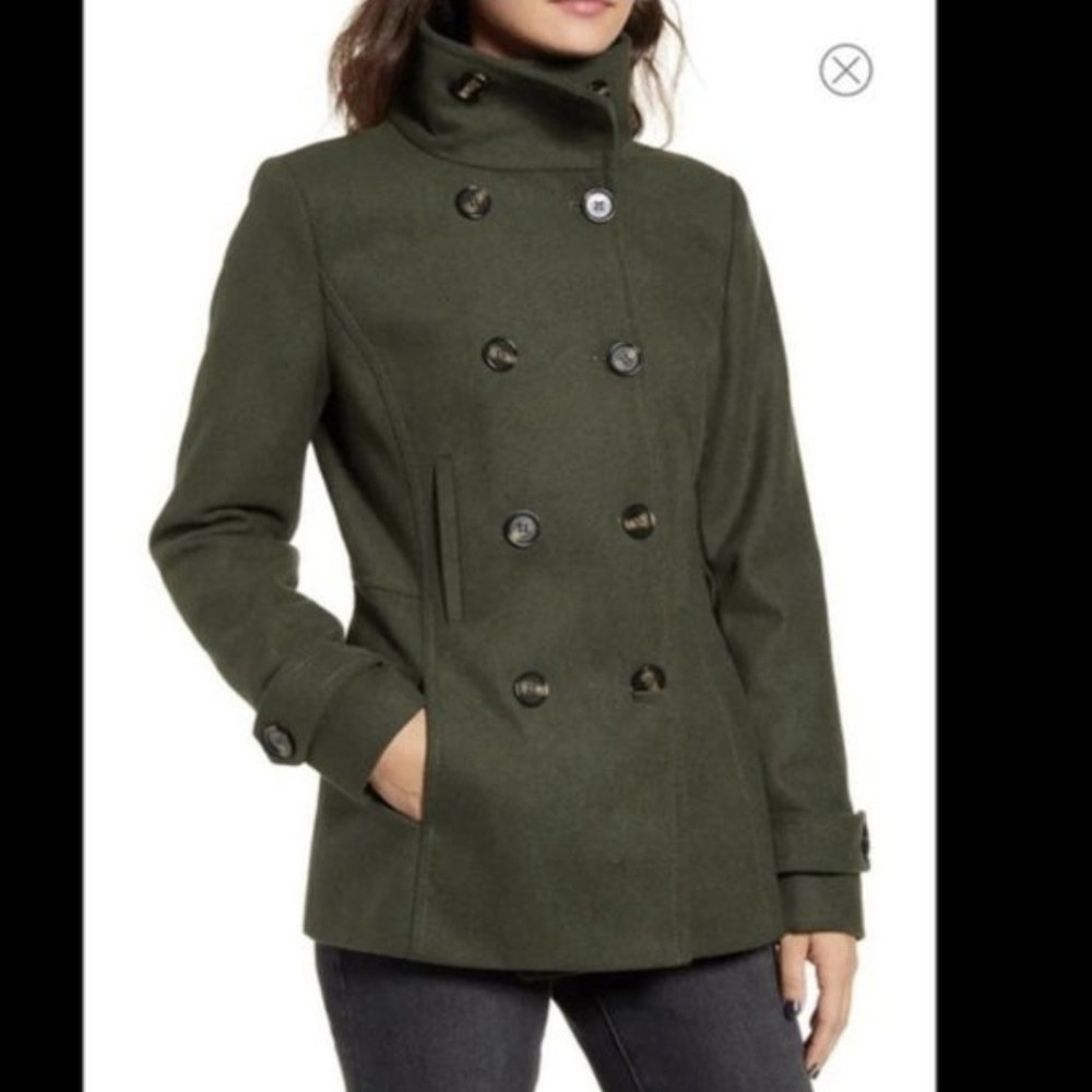 Thread & Supply Military Peacoat Jacket Olive Green Double Breasted Wool Blend S